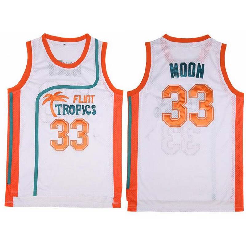 Borolin Mens Basketball Jersey 33 Jackie Moon Flint Tropics 90s Movie Shirts White Color Jerseys